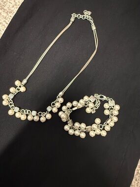 BRIGHTON SET Silver Pearl Accent Necklace and Bracelet Set